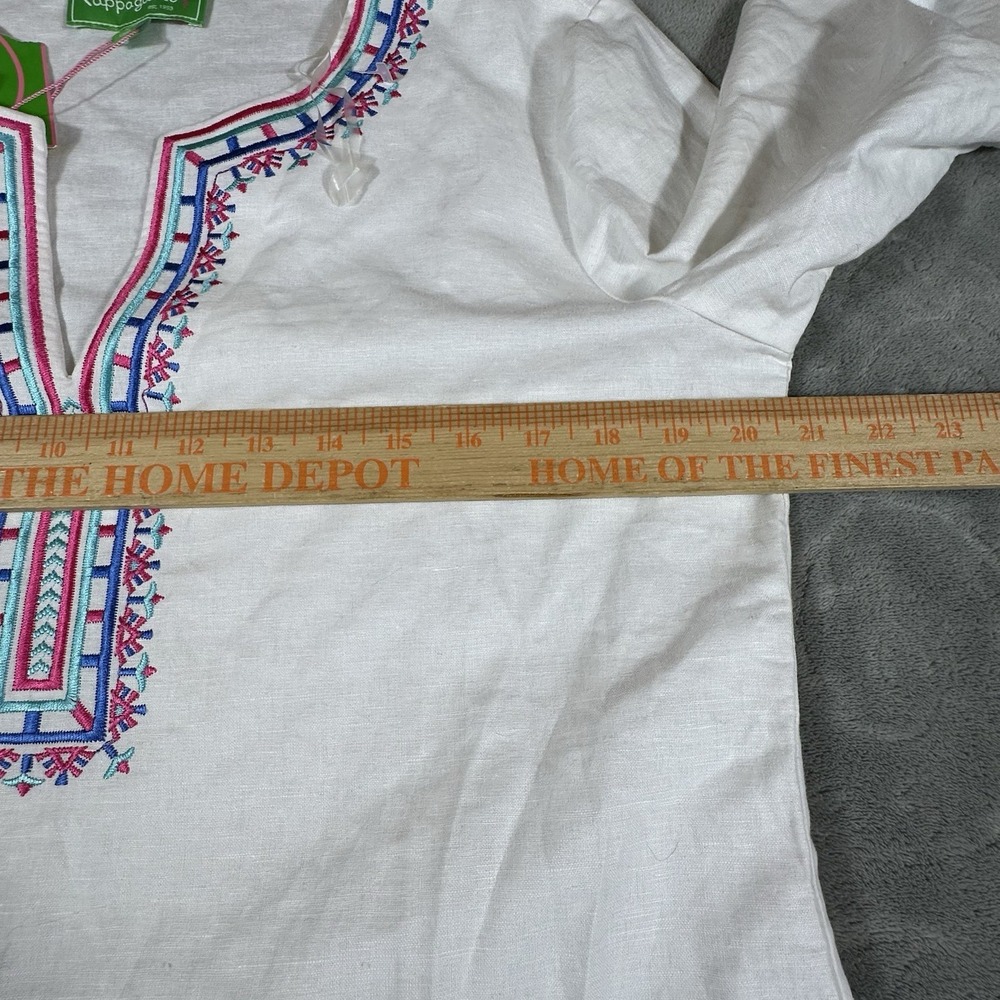 Pappagallo‎ White Embroidered Womens Tunic Top  Medium Linen 3/4 Sleeve New* - Picture 7 of 13